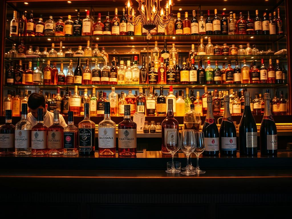 Event catering bar setup with premium bottles